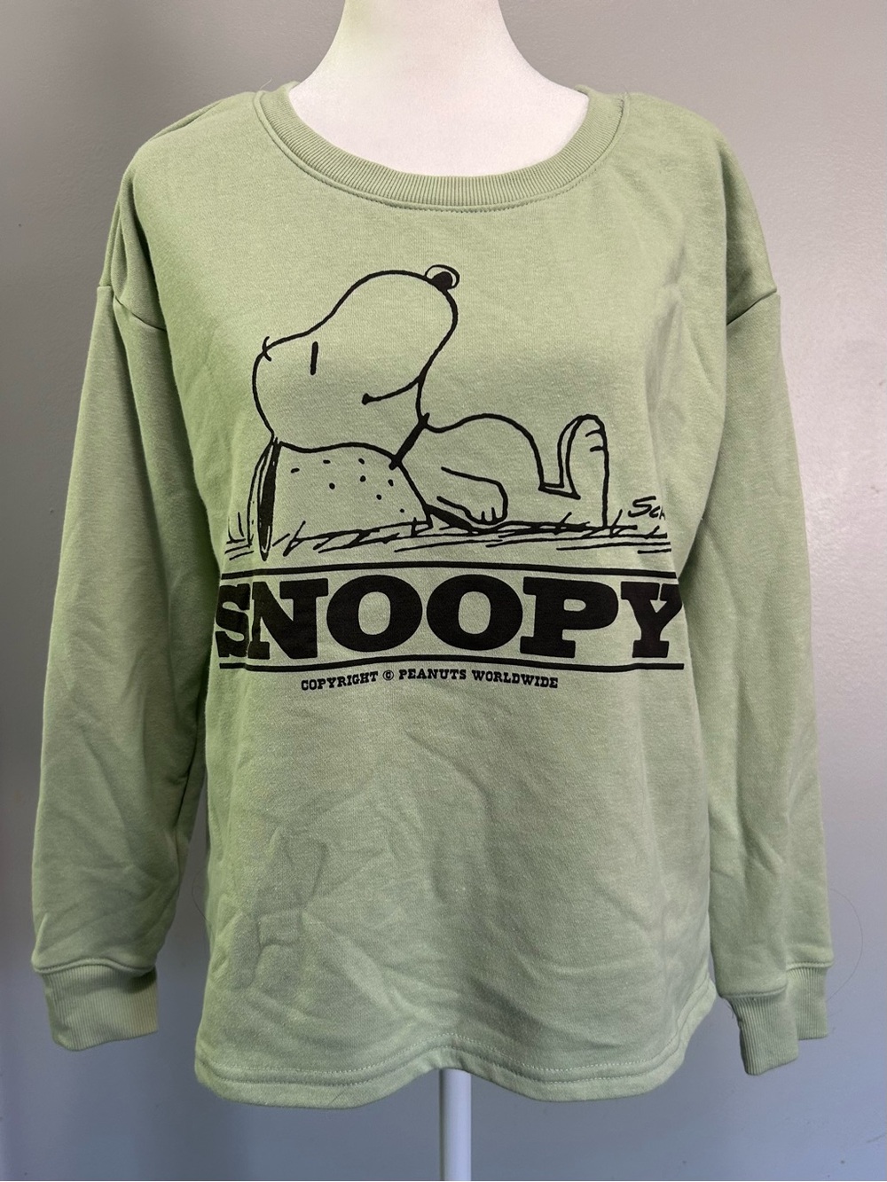 MAD Engine Peanuts Snoopy Sage Green Crewneck Sweatshirt Oversized Loose